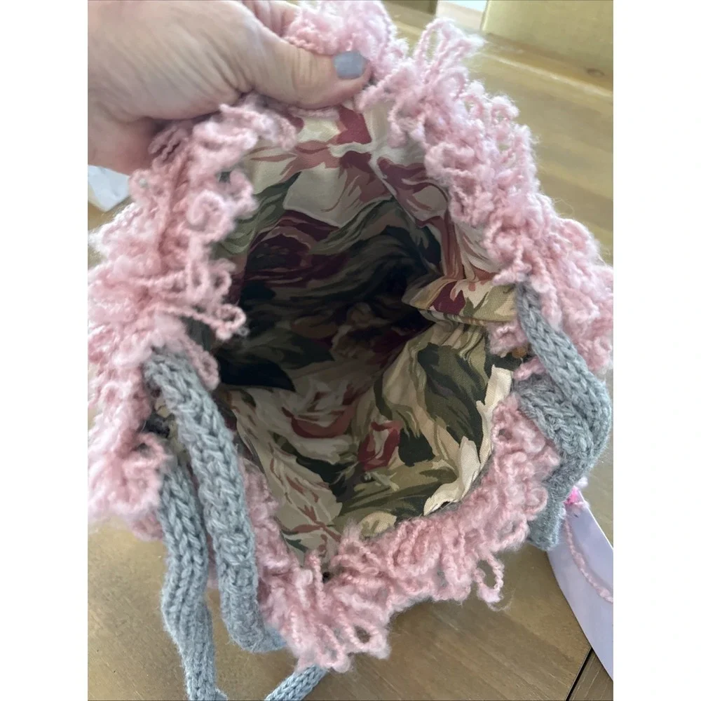 Upcycled Pink Grey Sweater‎ Bag Market Tote Double Handle Hobo OOAK Lined